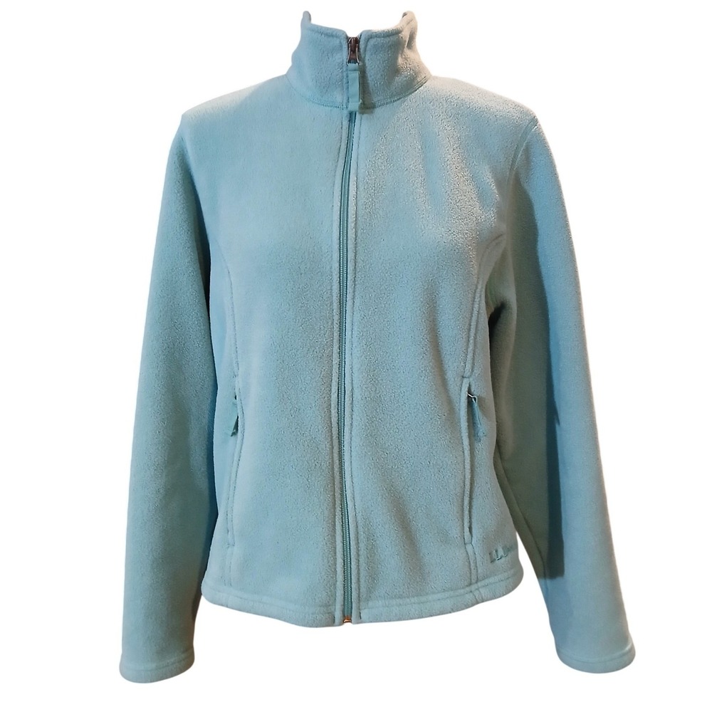 LL Bean Medium Womens Full Zip Fleece Jacket Light Blue Mock Neck  Gorpcore